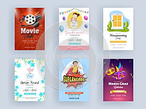 Movie Night, Gender Reveal Celebration, Mardi Gras, Superheroes and Housewarming Party Flyer Design