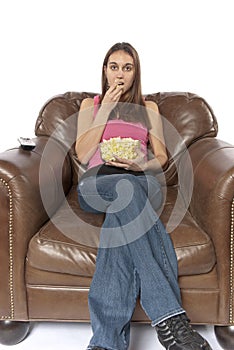 Movie night relaxing watching TV eating popcorn