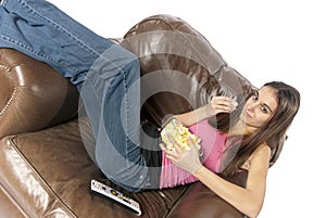 Movie night relaxing watching TV eating popcorn