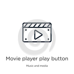 Movie player play button icon. Thin linear movie player play button outline icon isolated on white background from music and media