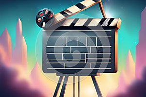 A movie production clapstick board