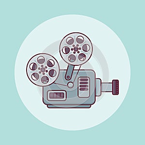 Movie projector flat line icon. Vector illustration.