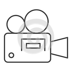 Movie projector thin line icon. Cinema camera silhouette symbol, outline style pictogram on white background. Multimedia