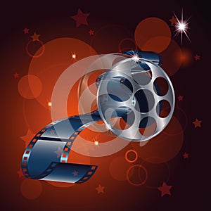 Movie reel film with stars ,vector isolated on red background