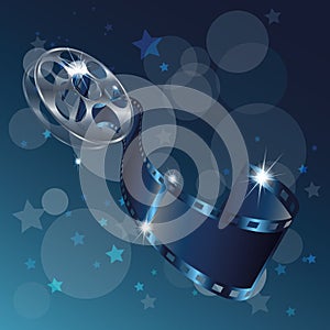 Movie reel film vector isolated on blue background