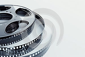 Movie reel on a white background Ai photo