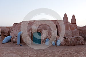 Movie scenery for movie Star Wars of planet Tatooine in Sahara desert