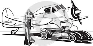 Movie star with retro plane and classic car