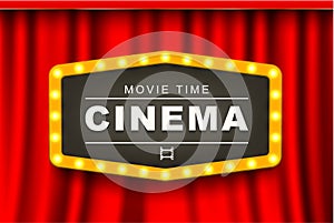 Movie theater advert in light bulb frame 3d banner template