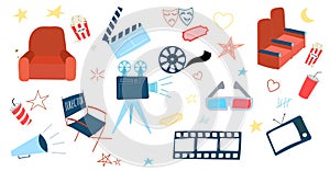 movie theater, cinema clip art hand drawing, doodle