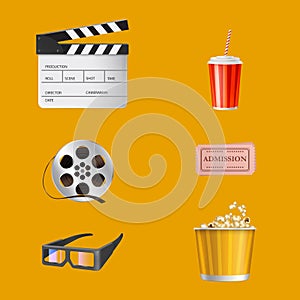 Movie theater objects realistic vector set