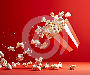 Movie theater popcorn on a red background with room for text or copy space