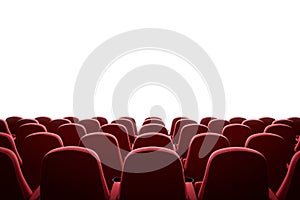Movie theater with red seats and mock up screen