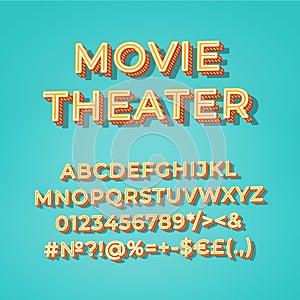 Movie theater vintage 3d vector alphabet set