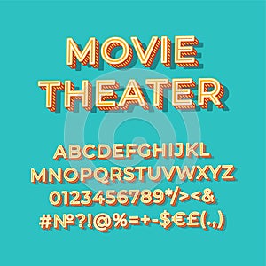 Movie theater vintage 3d vector alphabet set