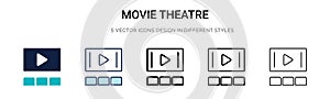 Movie theatre icon in filled, thin line, outline and stroke style. Vector illustration of two colored and black movie theatre