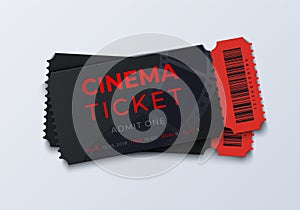 Movie ticket template. Realistic cinema theater admission pass mockup, 3D festival and performance coupon. Vector retro