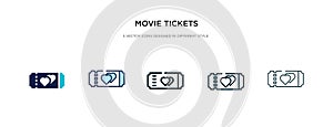 Movie tickets icon in different style vector illustration. two colored and black movie tickets vector icons designed in filled,