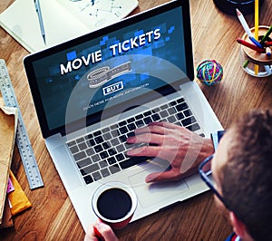 Movie Tickets Nights Audience Cinema Theater Concept photo