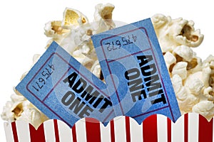 Movie Tickets And Popcorn Isolated