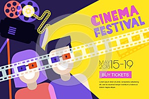 Movie time, date at the cinema concept. Vector cinema festival poster, flyer background. Sale tickets banner background