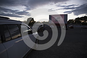 Movie viewers in car at Star Drive In Movie Theater, Montrose, Colorado, USA