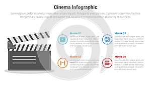 movies or cinema infographics template diagram with with 4 point step creative design for slide presentation