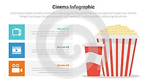 movies or cinema infographics template diagram with food popcorn and drink with 6 point step creative design for slide
