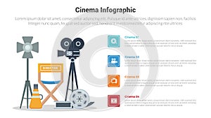 movies or cinema infographics template diagram with various set element collection with 4 point step creative design for slide