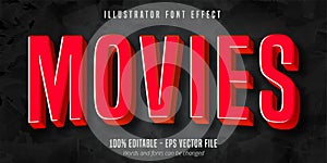 Movies text, 3d red movie style editable font effect