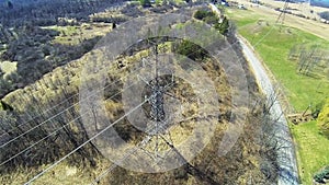 Moving aerial scene of an electrical tower
