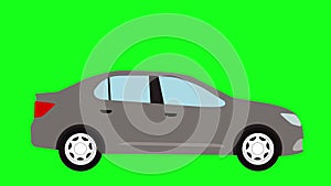 Moving automobile car animation on green screen chroma key, flat design element