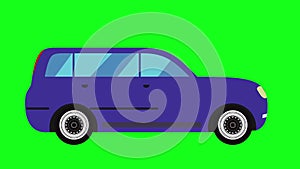 Moving automobile car animation on green screen chroma key, flat looping design element