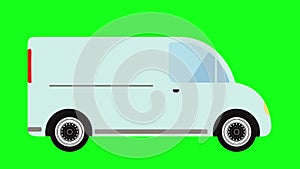 Moving automobile car animation on green screen chroma key, flat looping design element