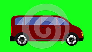 Moving automobile car animation on green screen chroma key, flat looping design element