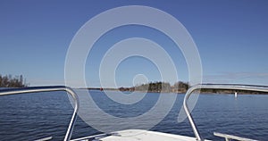 Moving boat in sunny summer weather.