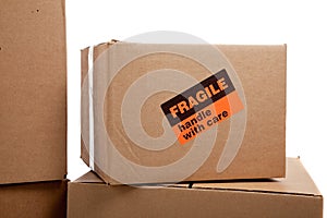 Moving boxes with fragile stickers