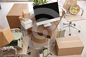 Moving boxes and furniture in office