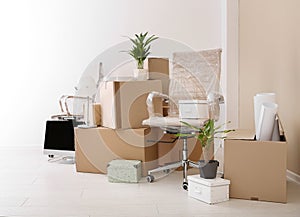 Moving boxes and furniture in office