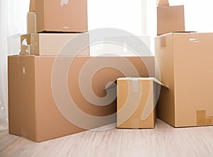 Moving Boxes In New House on floor