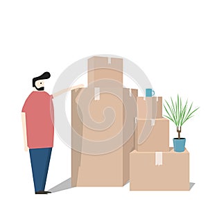 Moving with boxes. Things in box. Transport company