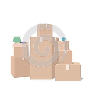 Moving with boxes. Things in box. Transport company