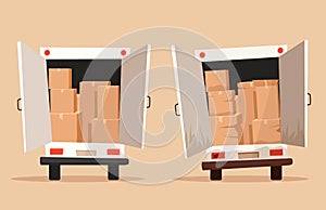 Moving with boxes. Transport company. Cartoon vector illustration