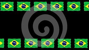 Moving Brazil flags decorative frame on plain black background