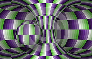 Moving checkered hyperboloid and sphere. Vector optical illusion illustration