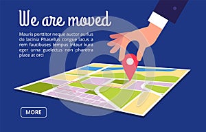 Moving concept. Changing address, new location on navigation map vector background