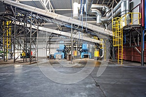 Moving conveyor transporter on Modern waste recycling processing plant. Separate and sorting garbage collection. Recycling and