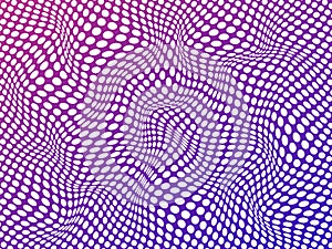 Moving 3d wavy abstract background. Winding geometric purple hills oval white cells with illusionary flow twisted pink. photo