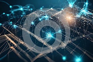 moving dots and lines, showcasing cyber technology with a dynamic binary code matrix background