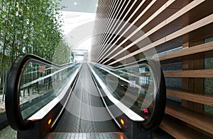 Moving escalator in an airport